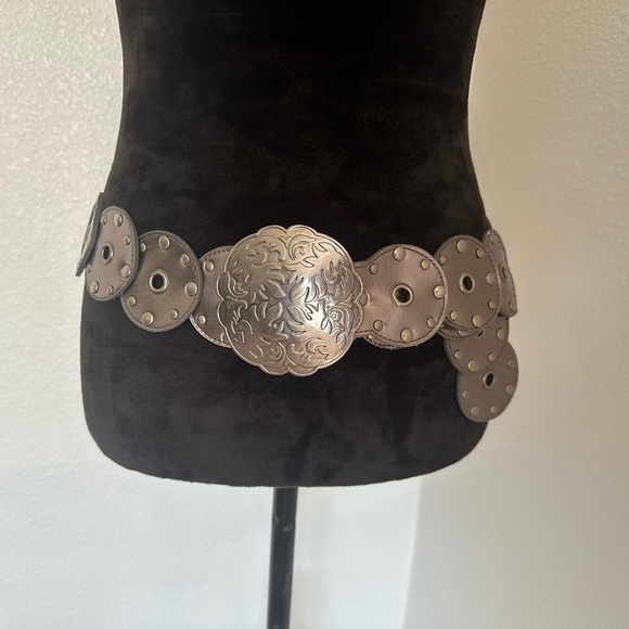 Black Boho Medallion Disc Silver Round Buckle Statement - Picture 2 of 10